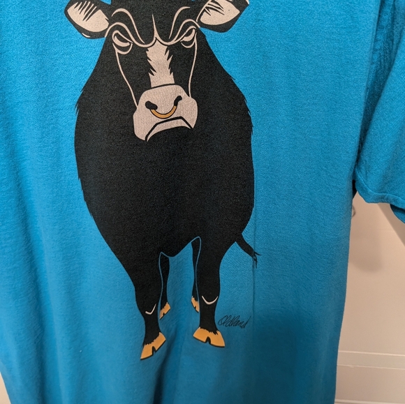 Angry Bull Men's XL blue 100% cotton t shirt front and back pic of bull - Picture 2 of 10